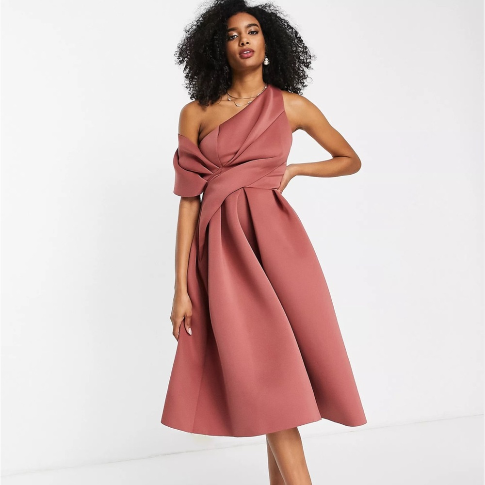 ASOS bare shoulder midi velvet dress